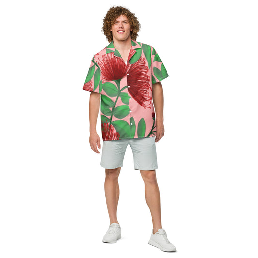 hawaii lehua flower unisex aloha shirt male model