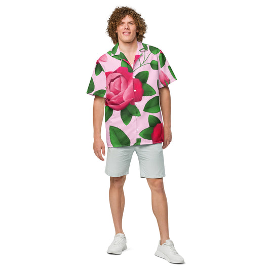 hawaii lokelani rose unisex aloha shirt male model