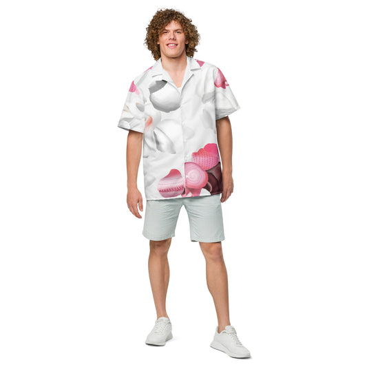hawaii white pupu shell unisex aloha shirt male model