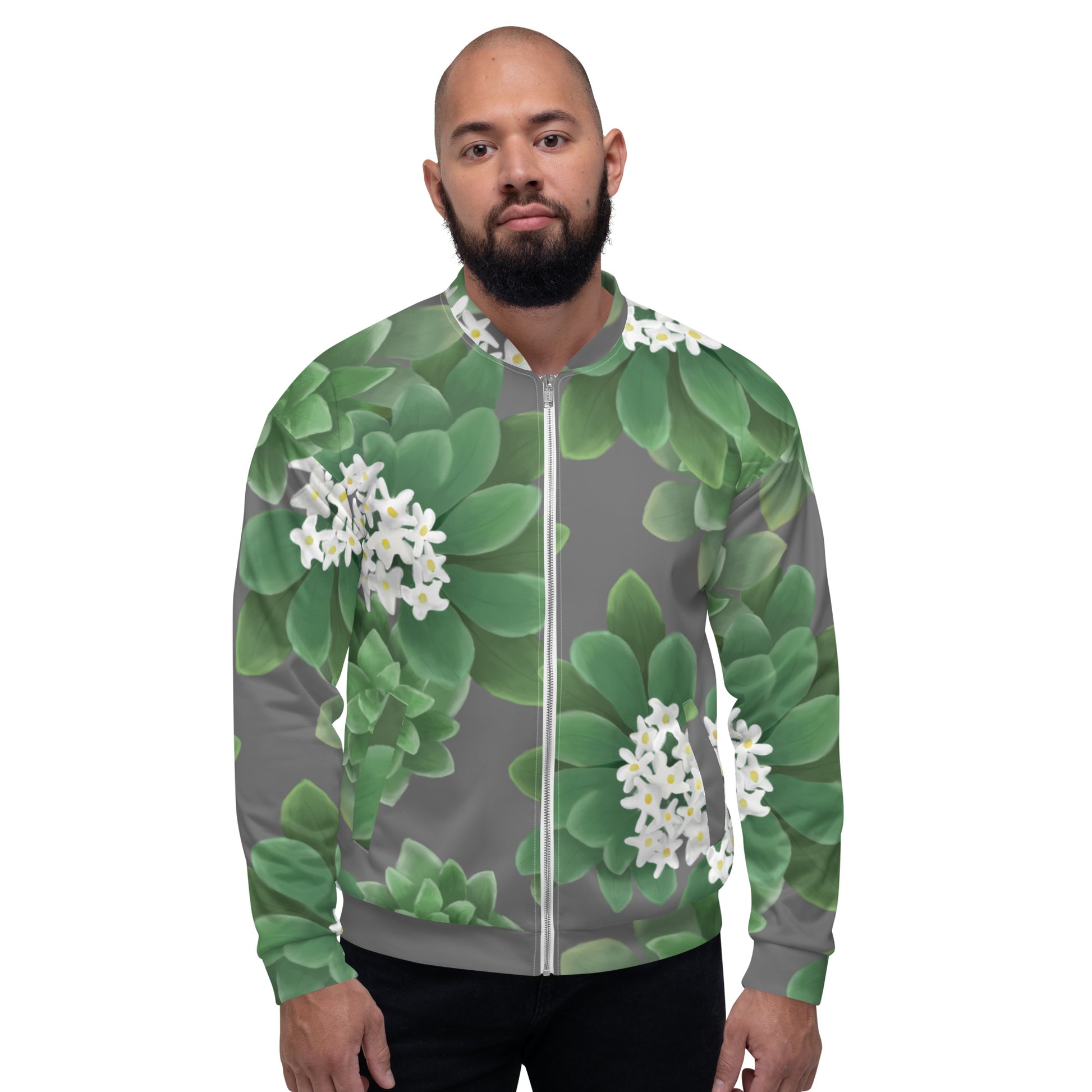 hawaii hinahina plant unisex bomber jacket male model