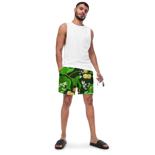 hawaii kukui nut flower men’s swim trunks front model