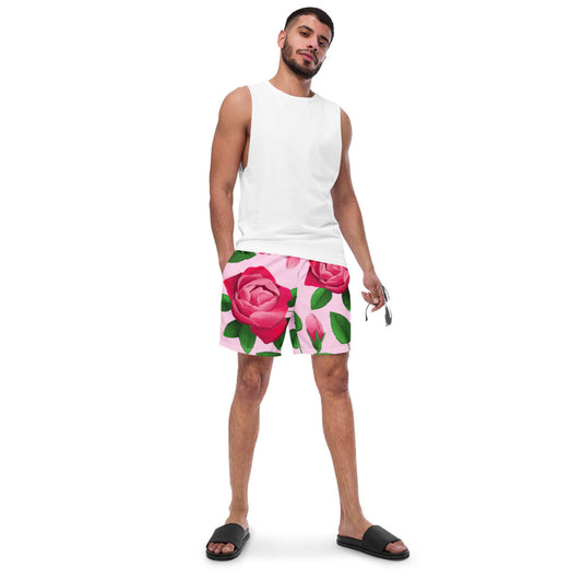 hawaii lokelani rose men’s swim trunks front model