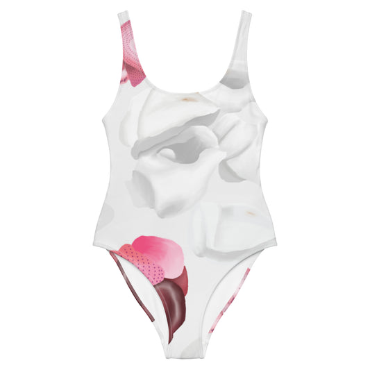 hawaii white pupu shell one piece swimsuit front